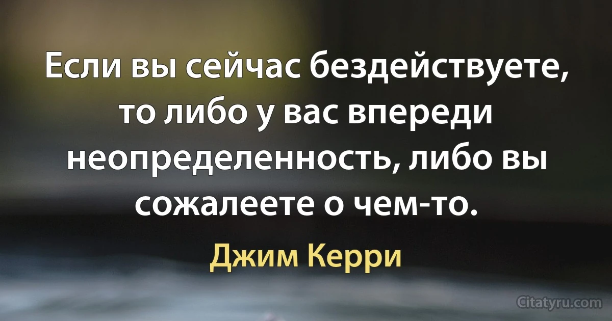 Если вы сейчас бездействуете, то либо у вас впереди неопределенность, либо вы сожалеете о чем-то. (Джим Керри)