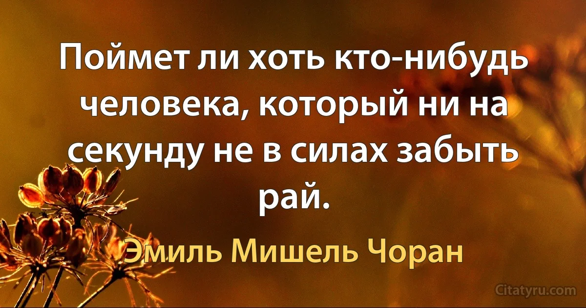 Поймет ли хоть кто-нибудь человека, который ни на секунду не в силах забыть рай. (Эмиль Мишель Чоран)