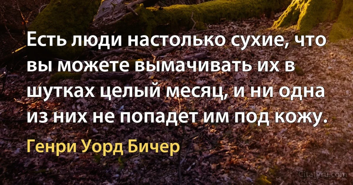 Есть люди настолько сухие, что вы можете вымачивать их в шутках целый месяц, и ни одна из них не попадет им под кожу. (Генри Уорд Бичер)