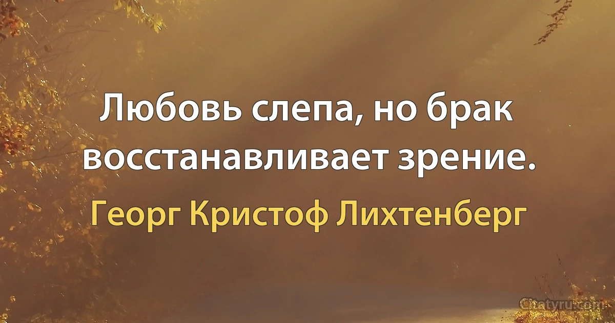 Любовь слепа, но брак восстанавливает зрение. (Георг Кристоф Лихтенберг)