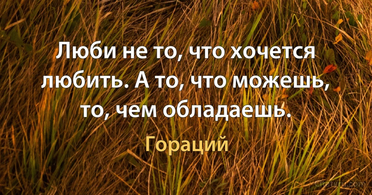 Люби не то, что хочется любить. А то, что можешь, то, чем обладаешь. (Гораций)