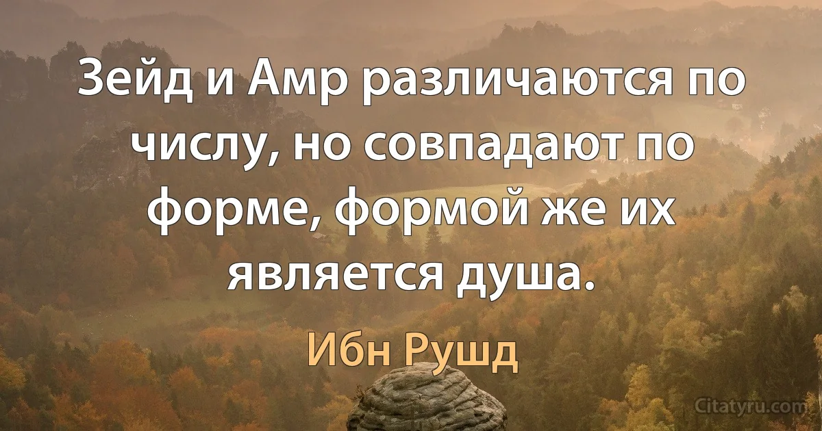 Зейд и Амр различаются по числу, но совпадают по форме, формой же их является душа. (Ибн Рушд)