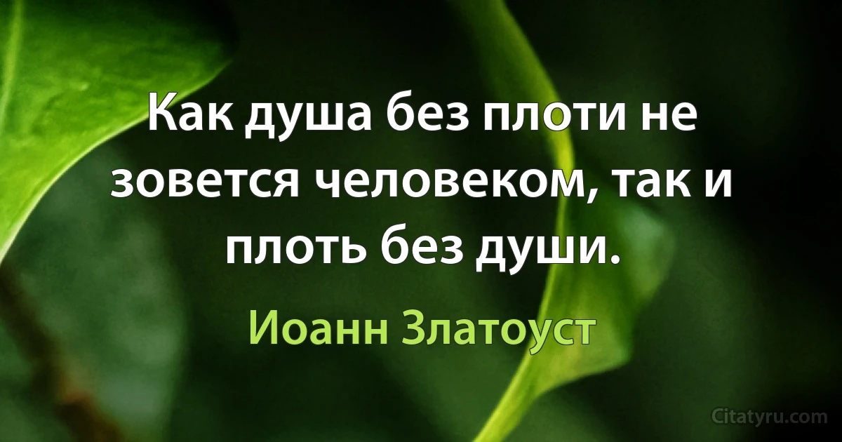 Как душа без плоти не зовется человеком, так и плоть без души. (Иоанн Златоуст)