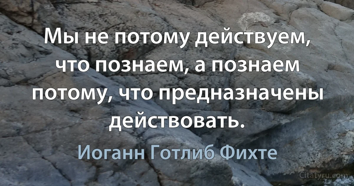 Мы не потому действуем, что познаем, а познаем потому, что предназначены действовать. (Иоганн Готлиб Фихте)