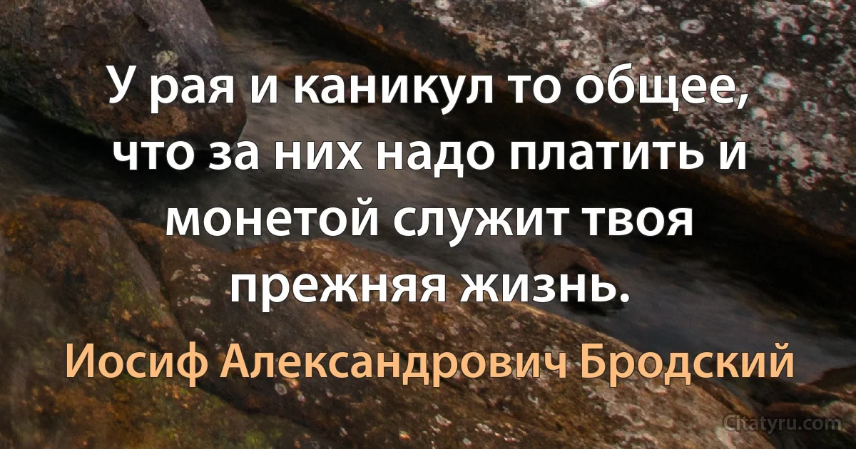 У рая и каникул то общее, что за них надо платить и монетой служит твоя прежняя жизнь. (Иосиф Александрович Бродский)