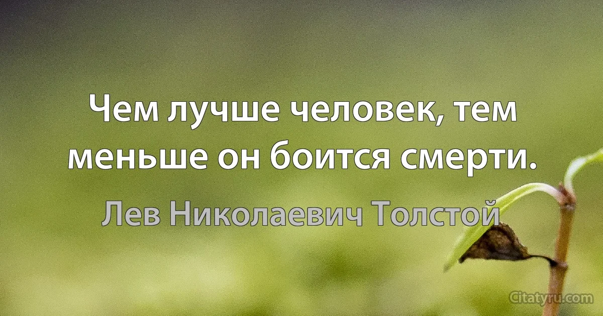 Чем лучше человек, тем меньше он боится смерти. (Лев Николаевич Толстой)