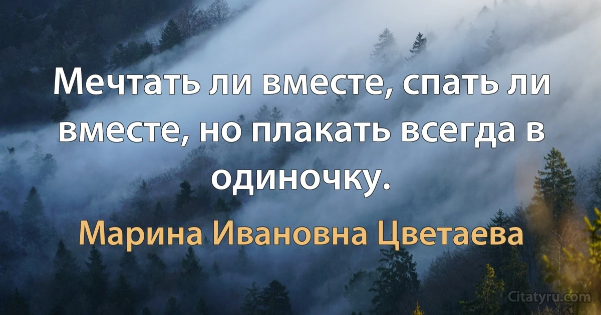 Мечтать ли вместе, спать ли вместе, но плакать всегда в одиночку. (Марина Ивановна Цветаева)