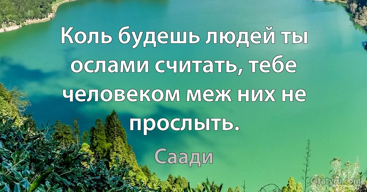 Коль будешь людей ты ослами считать, тебе человеком меж них не прослыть. (Саади)