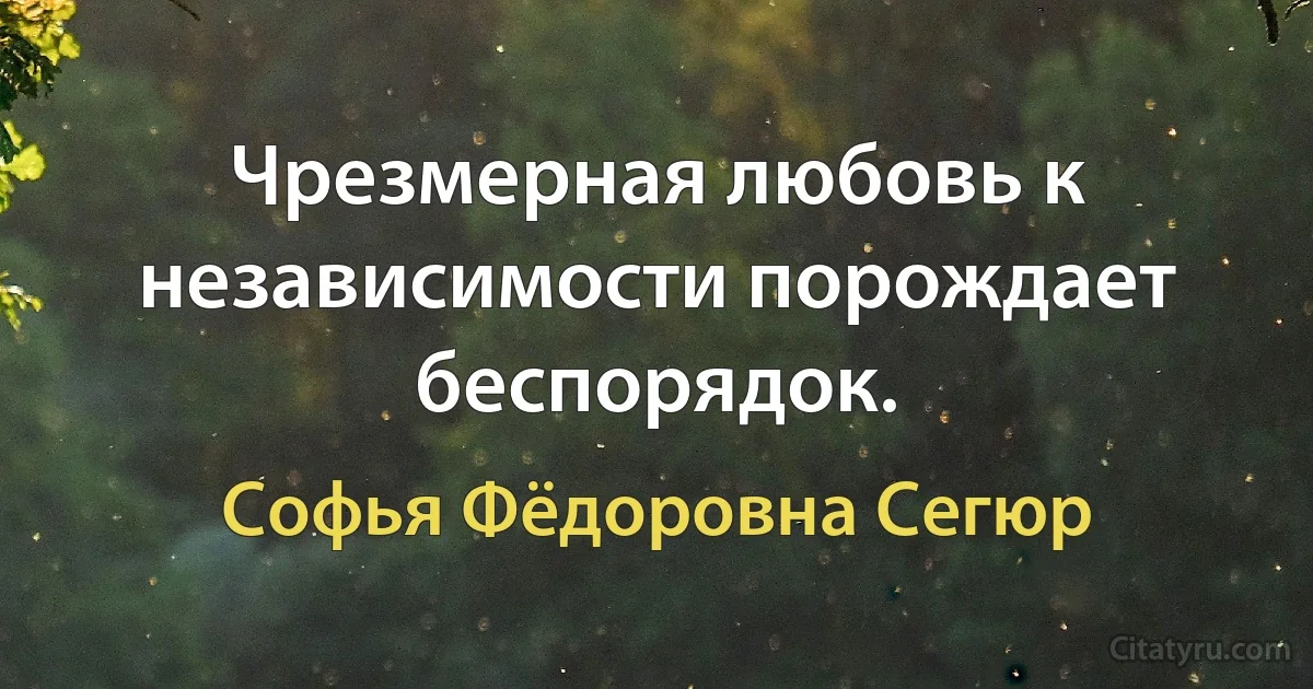 Чрезмерная любовь к независимости порождает беспорядок. (Софья Фёдоровна Сегюр)