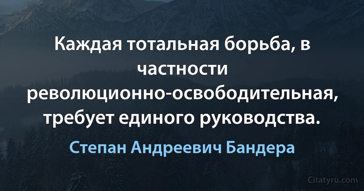 Каждая тотальная борьба, в частности революционно-освободительная, требует единого руководства. (Степан Андреевич Бандера)