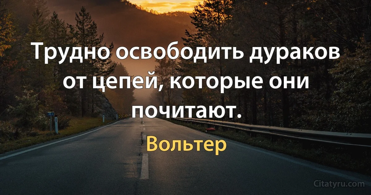 Трудно освободить дураков от цепей, которые они почитают. (Вольтер)