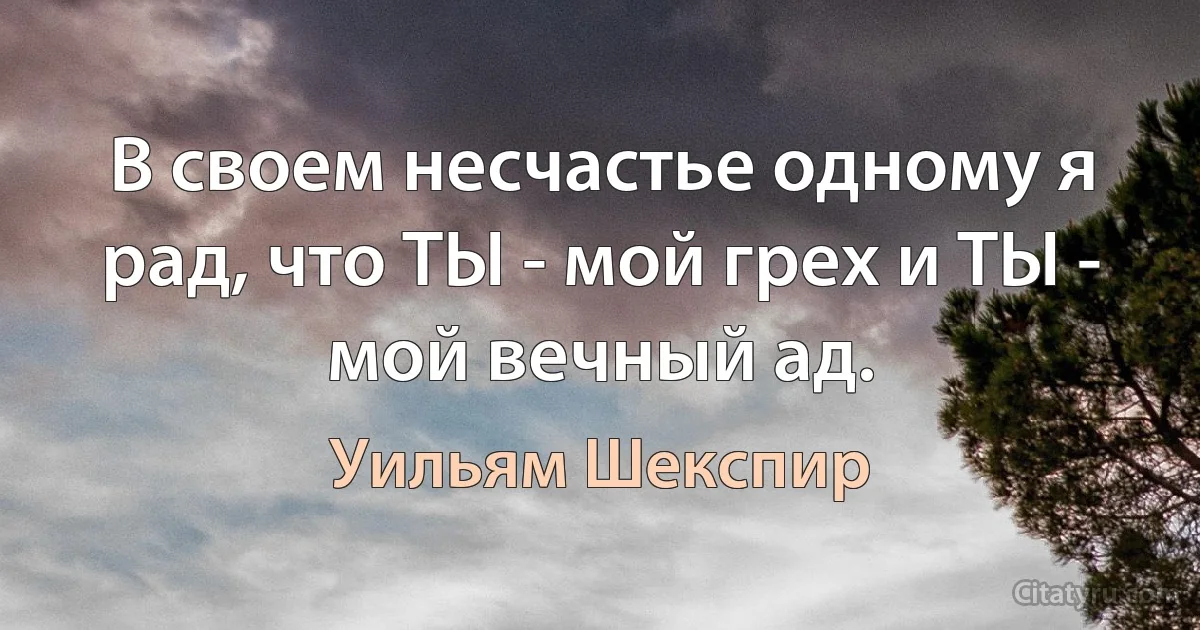 В своем несчастье одному я рад, что ТЫ - мой грех и ТЫ - мой вечный ад. (Уильям Шекспир)