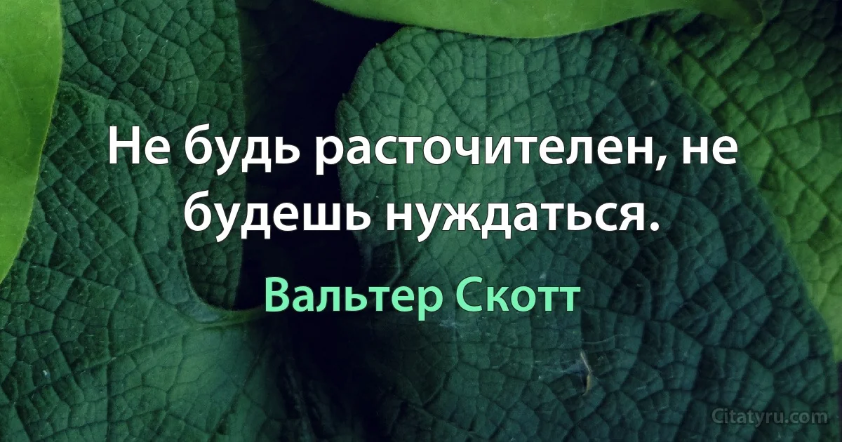 Не будь расточителен, не будешь нуждаться. (Вальтер Скотт)