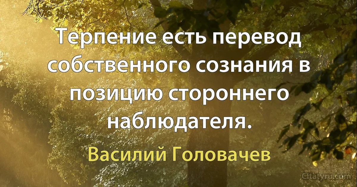 Терпение есть перевод собственного сознания в позицию стороннего наблюдателя. (Василий Головачев)