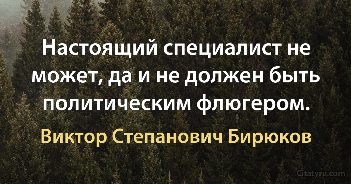 Настоящий специалист не может, да и не должен быть политическим флюгером. (Виктор Степанович Бирюков)