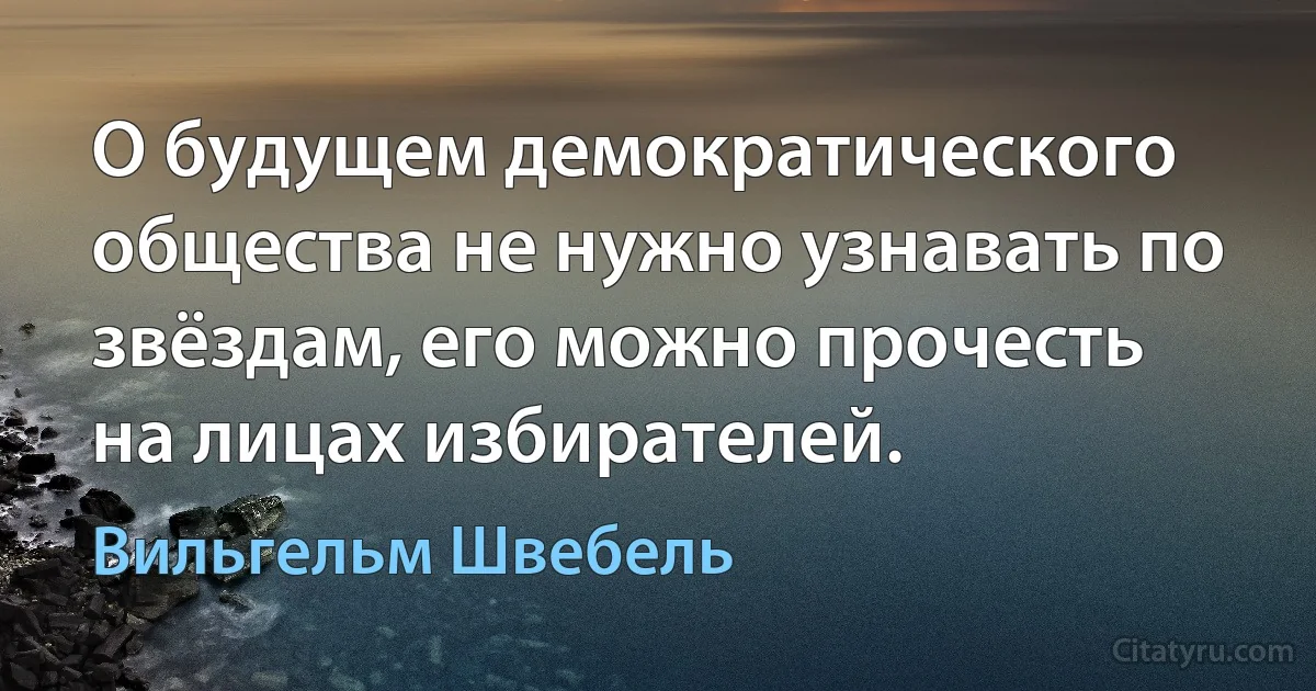 О будущем демократического общества не нужно узнавать по звёздам, его можно прочесть на лицах избирателей. (Вильгельм Швебель)