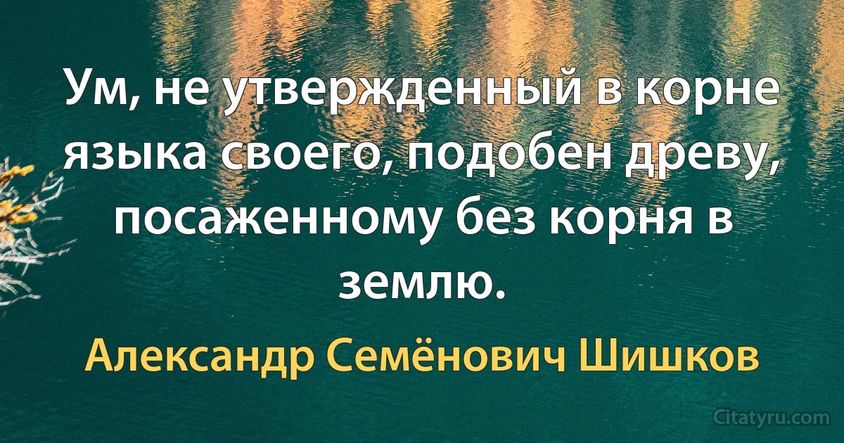 Ум, не утвержденный в корне языка своего, подобен древу, посаженному без корня в землю. (Александр Семёнович Шишков)