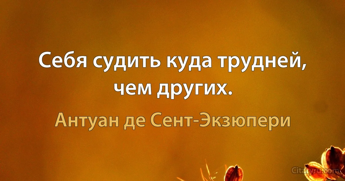 Себя судить куда трудней, чем других. (Антуан де Сент-Экзюпери)