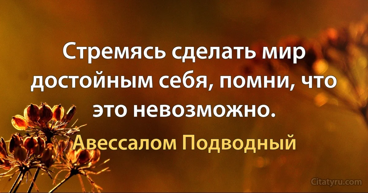 Стремясь сделать мир достойным себя, помни, что это невозможно. (Авессалом Подводный)