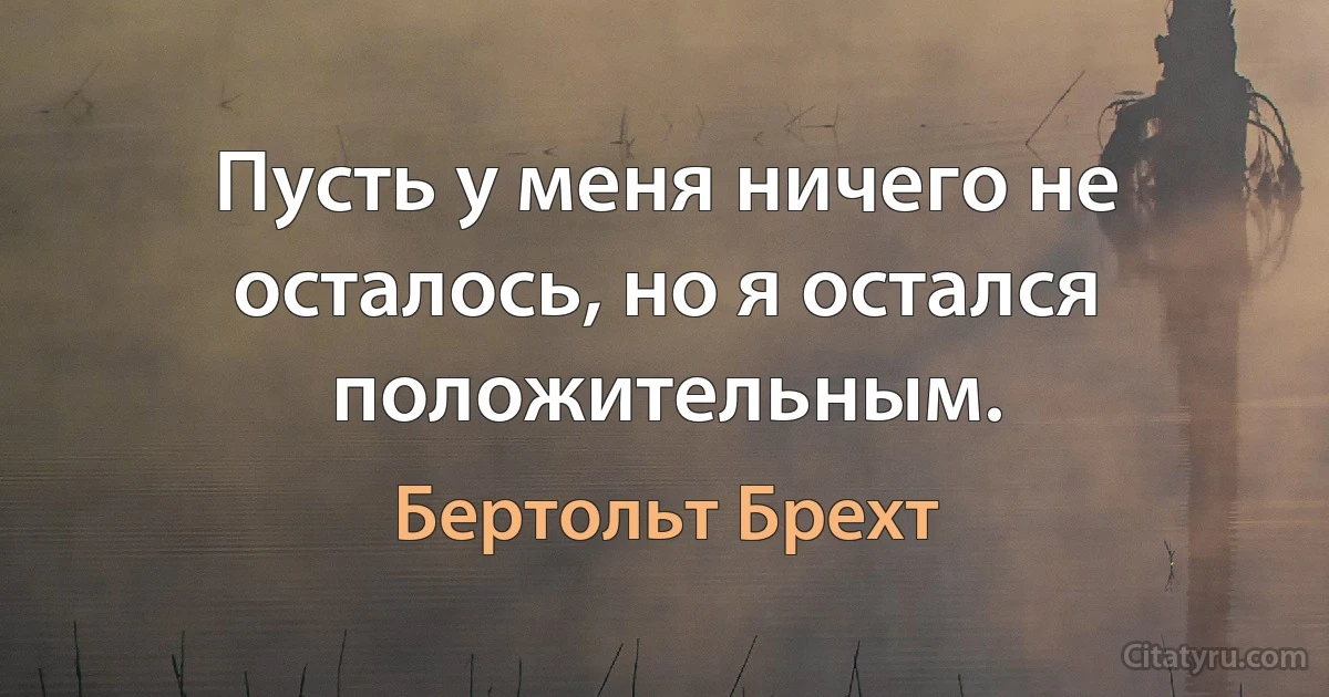 Пусть у меня ничего не осталось, но я остался положительным. (Бертольт Брехт)