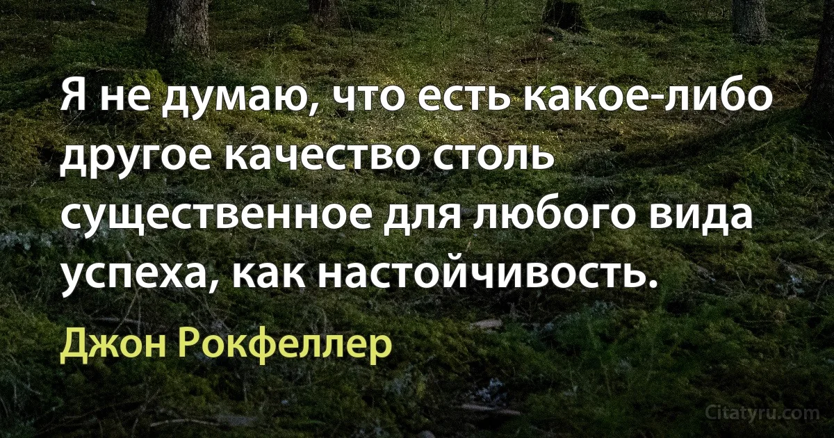 Я не думаю, что есть какое-либо другое качество столь существенное для любого вида успеха, как настойчивость. (Джон Рокфеллер)