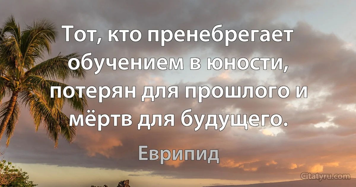 Тот, кто пренебрегает обучением в юности, потерян для прошлого и мёртв для будущего. (Еврипид)