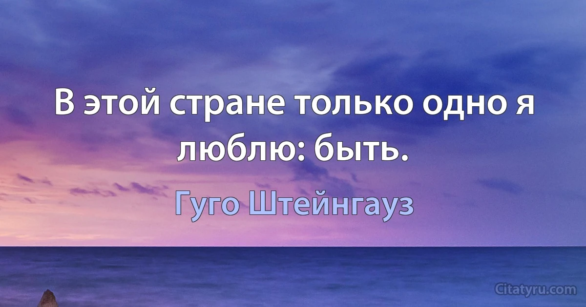 В этой стране только одно я люблю: быть. (Гуго Штейнгауз)