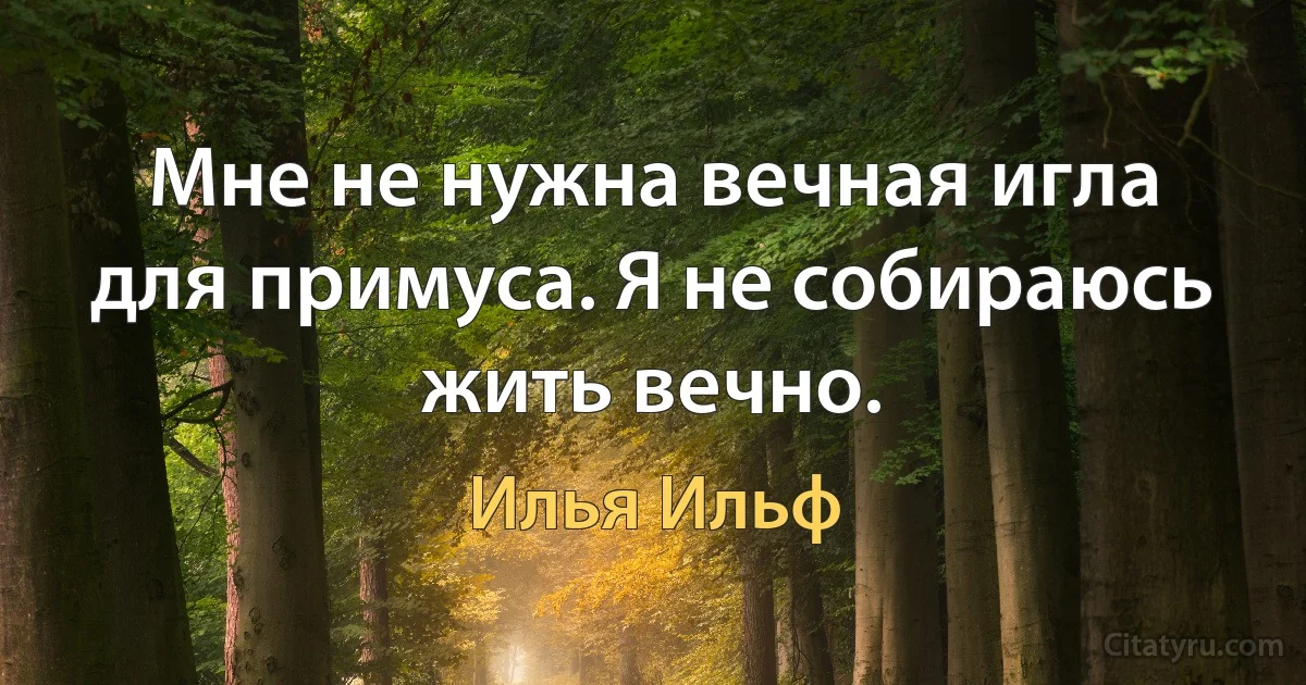 Мне не нужна вечная игла для примуса. Я не собираюсь жить вечно. (Илья Ильф)