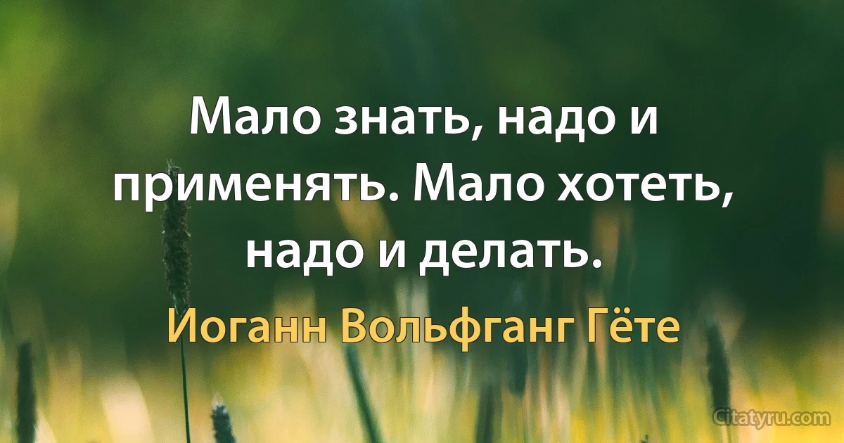 Мало знать, надо и применять. Мало хотеть, надо и делать. (Иоганн Вольфганг Гёте)