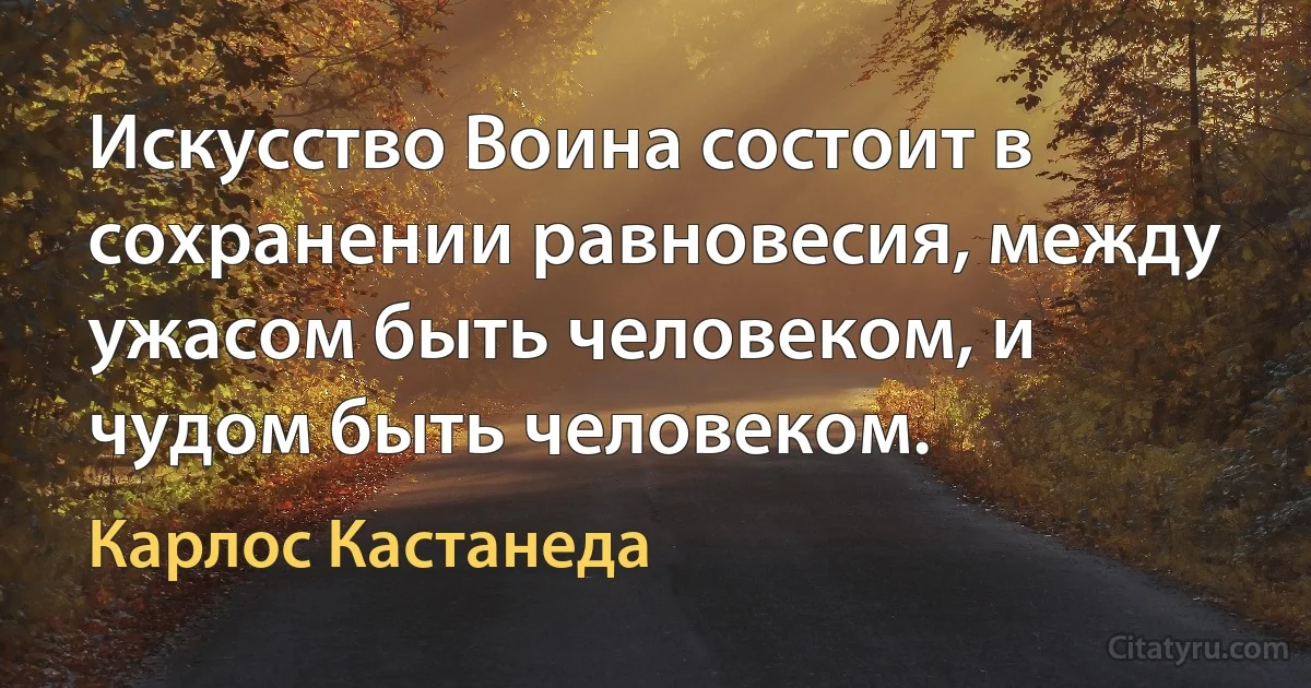 Искусство Воина состоит в сохранении равновесия, между ужасом быть человеком, и чудом быть человеком. (Карлос Кастанеда)