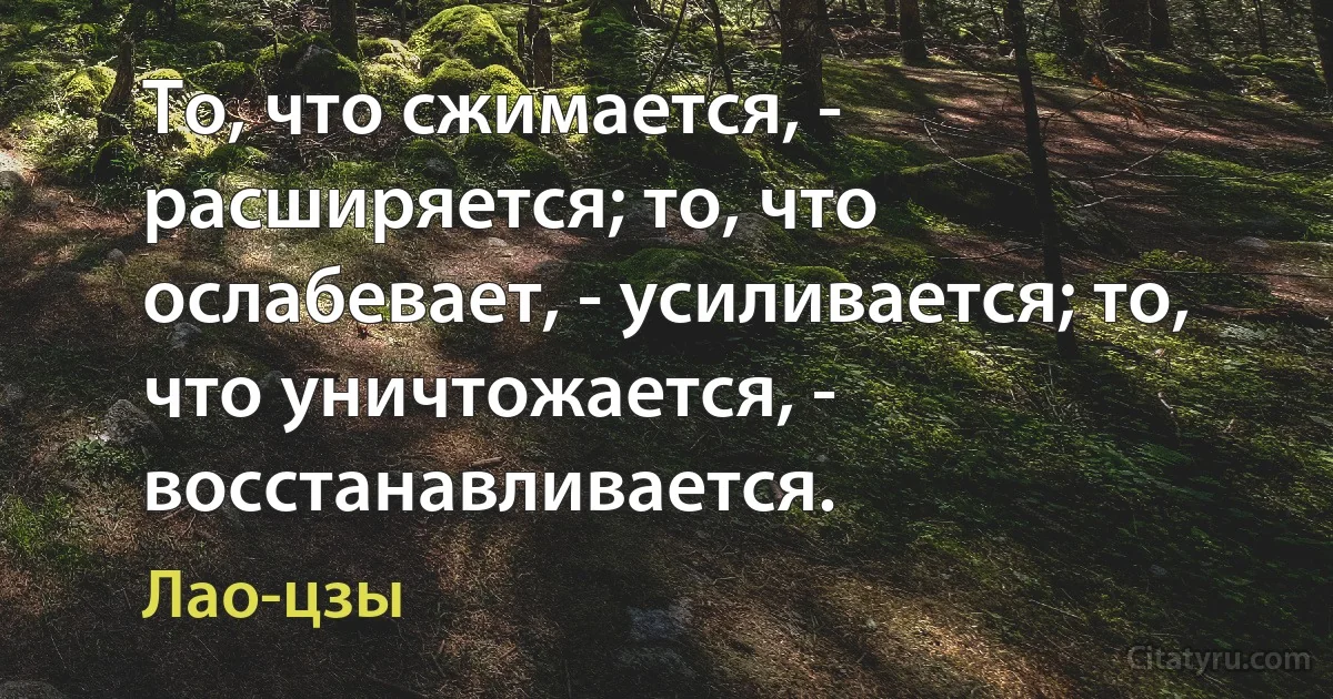 То, что сжимается, - расширяется; то, что ослабевает, - усиливается; то, что уничтожается, - восстанавливается. (Лао-цзы)