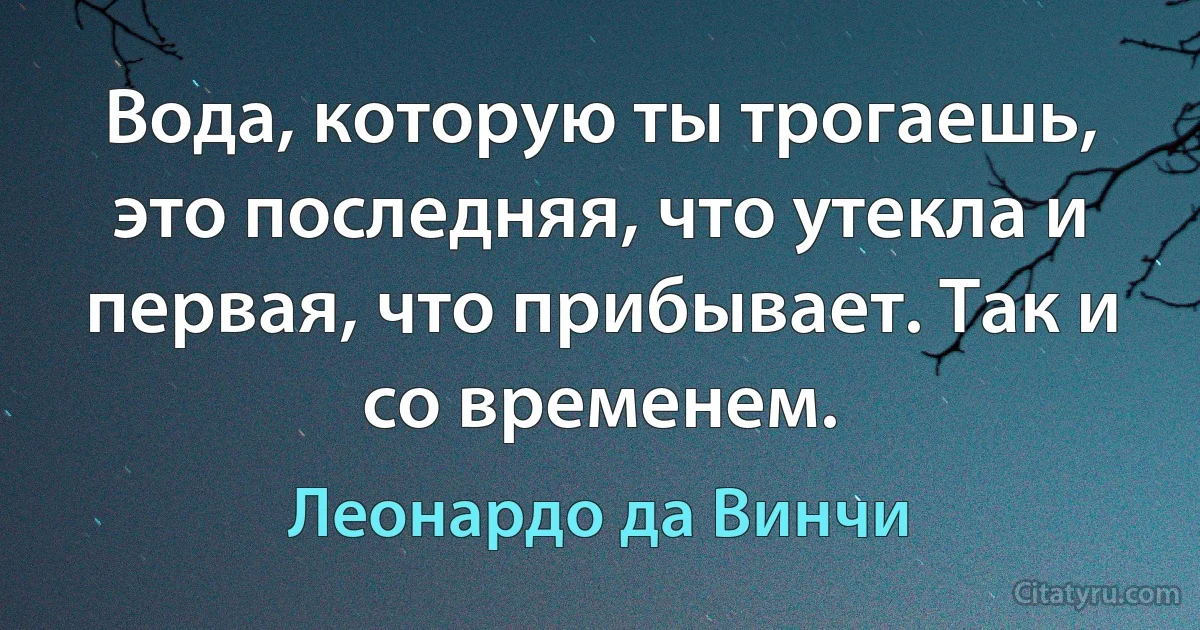 Вода, которую ты трогаешь, это последняя, что утекла и первая, что прибывает. Так и со временем. (Леонардо да Винчи)