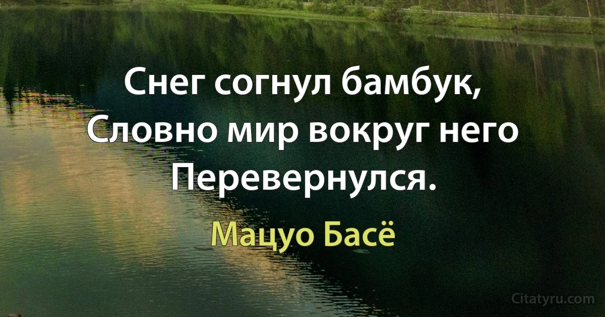 Снег согнул бамбук,
Словно мир вокруг него
Перевернулся. (Мацуо Басё)