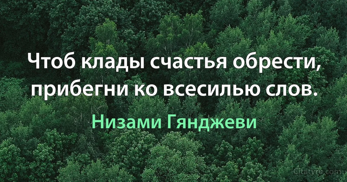 Чтоб клады счастья обрести, прибегни ко всесилью слов. (Низами Гянджеви)