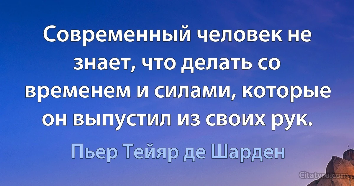 Современный человек не знает, что делать со временем и силами, которые он выпустил из своих рук. (Пьер Тейяр де Шарден)