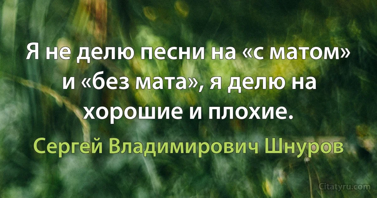 Я не делю песни на «с матом» и «без мата», я делю на хорошие и плохие. (Сергей Владимирович Шнуров)