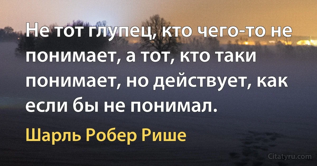 Не тот глупец, кто чего-то не понимает, а тот, кто таки понимает, но действует, как если бы не понимал. (Шарль Робер Рише)