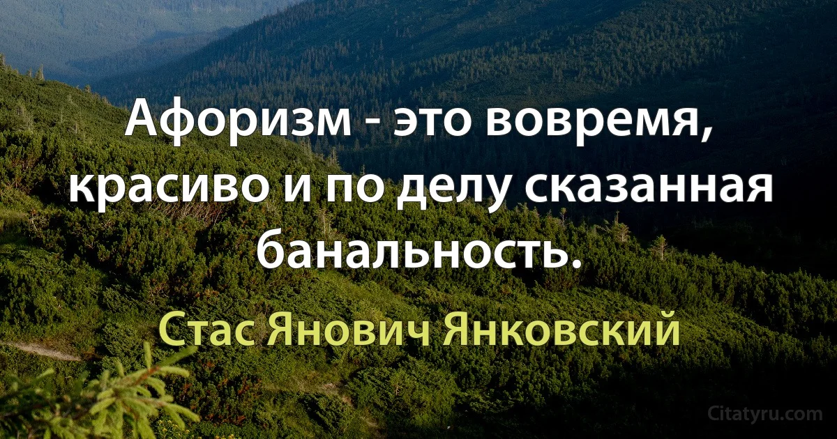 Афоризм - это вовремя, красиво и по делу сказанная банальность. (Стас Янович Янковский)