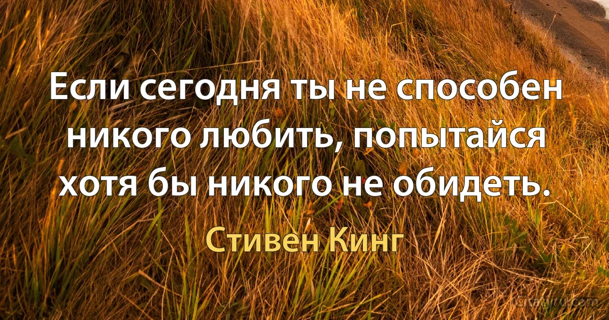 Если сегодня ты не способен никого любить, попытайся хотя бы никого не обидеть. (Стивен Кинг)