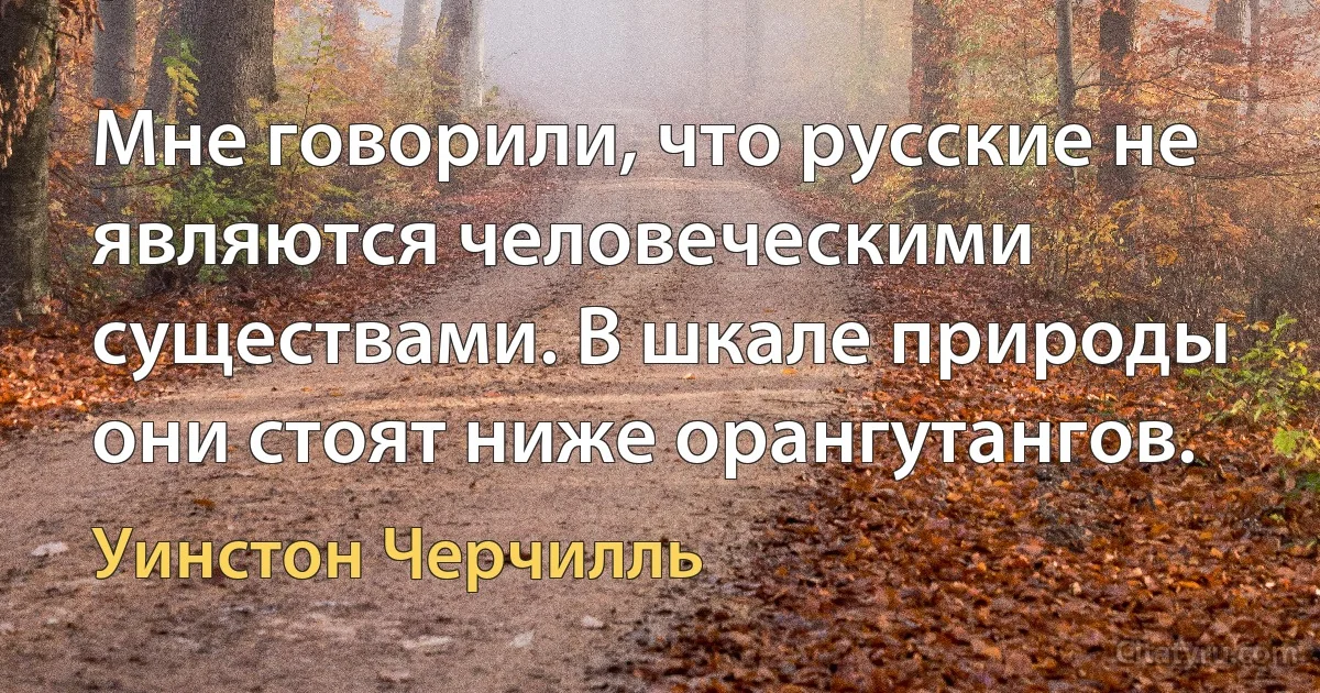 Мне говорили, что русские не являются человеческими существами. В шкале природы они стоят ниже орангутангов. (Уинстон Черчилль)