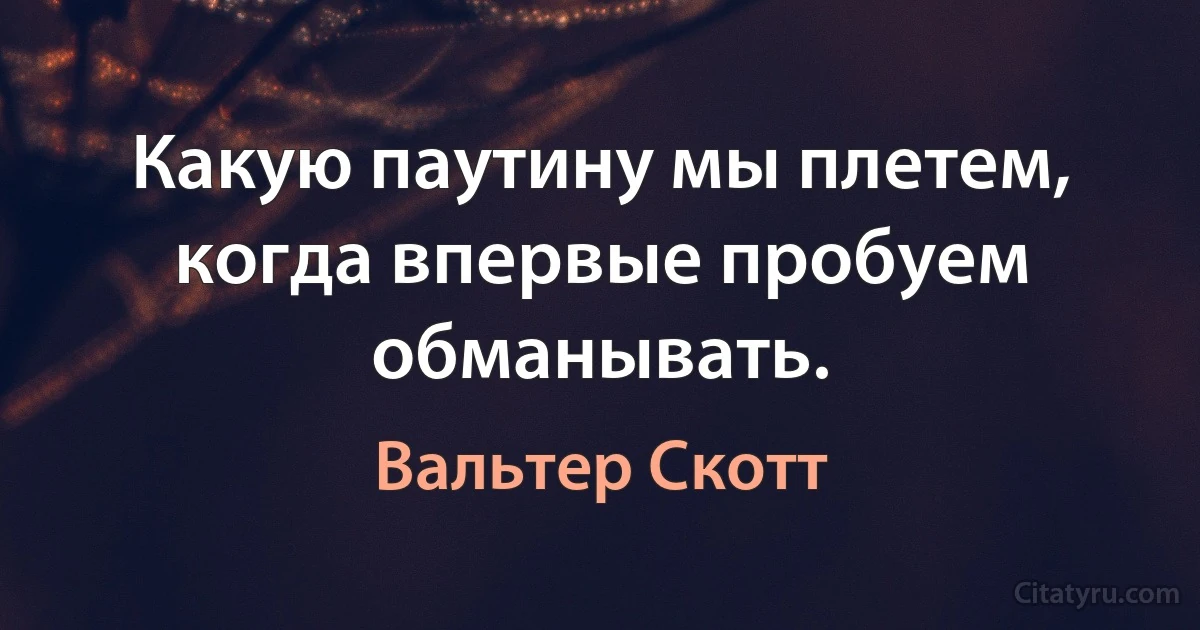 Какую паутину мы плетем, когда впервые пробуем обманывать. (Вальтер Скотт)