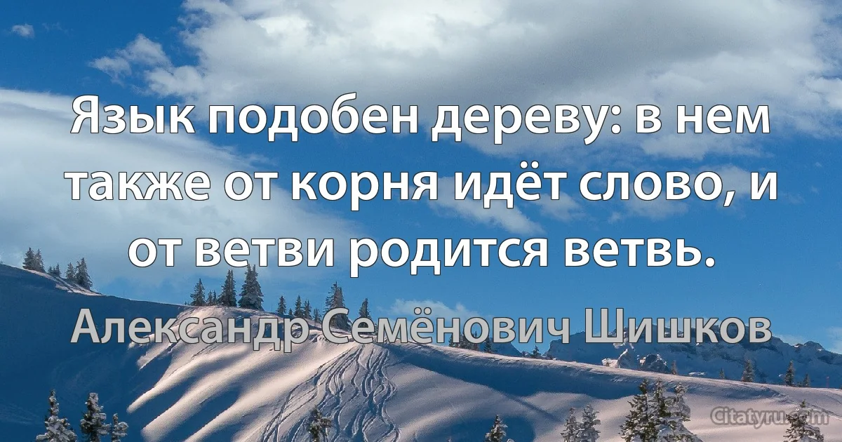 Язык подобен дереву: в нем также от корня идёт слово, и от ветви родится ветвь. (Александр Семёнович Шишков)