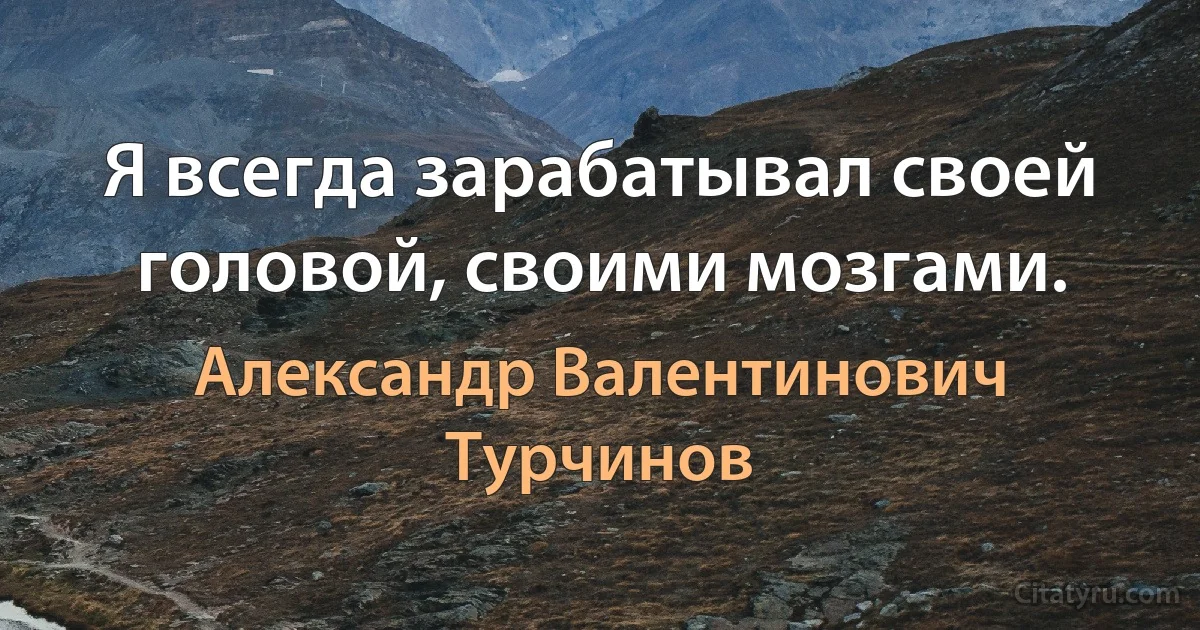 Я всегда зарабатывал своей головой, своими мозгами. (Александр Валентинович Турчинов)