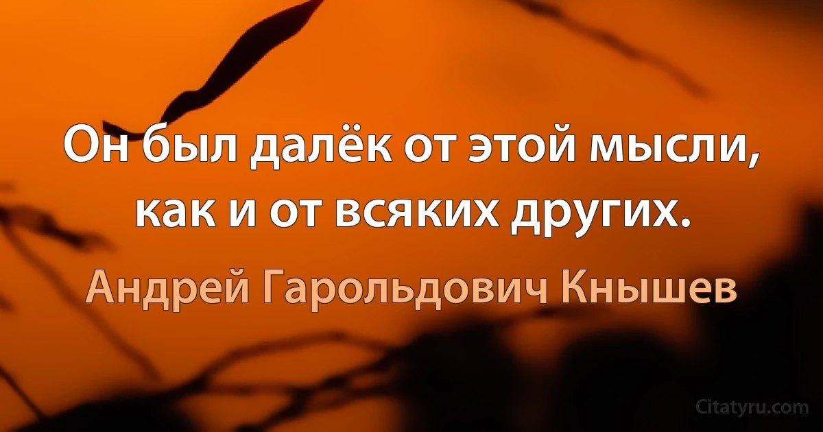 Он был далёк от этой мысли, как и от всяких других. (Андрей Гарольдович Кнышев)