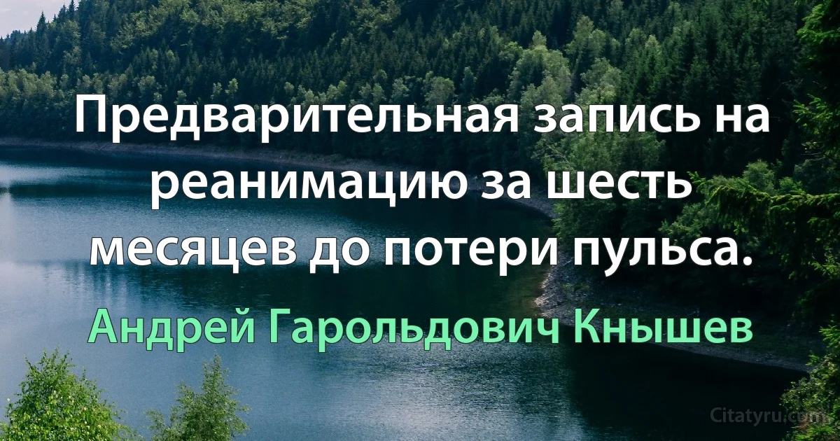 Предварительная запись на реанимацию за шесть месяцев до потери пульса. (Андрей Гарольдович Кнышев)