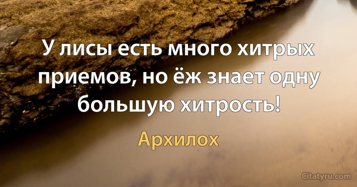 У лисы есть много хитрых приемов, но ёж знает одну большую хитрость! (Архилох)