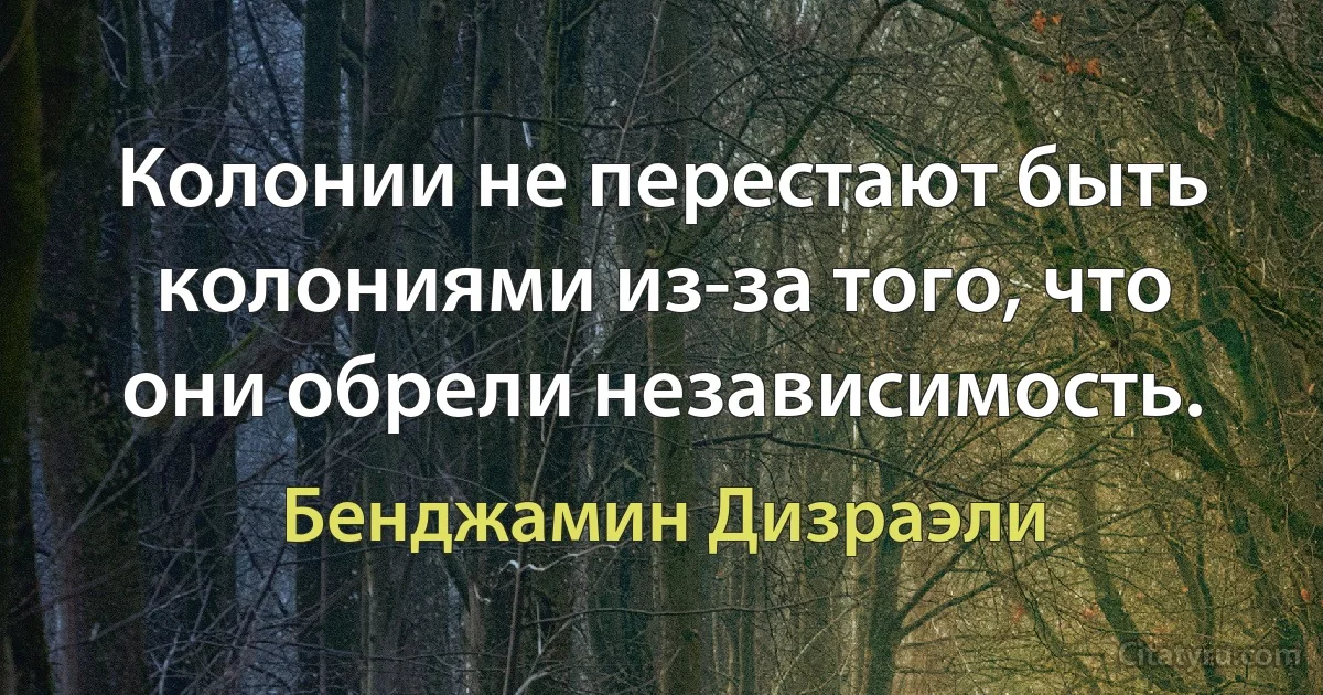 Колонии не перестают быть колониями из-за того, что они обрели независимость. (Бенджамин Дизраэли)