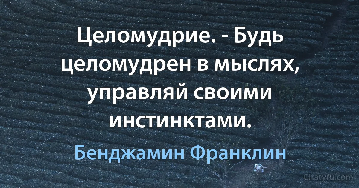 Целомудрие. - Будь целомудрен в мыслях, управляй своими инстинктами. (Бенджамин Франклин)