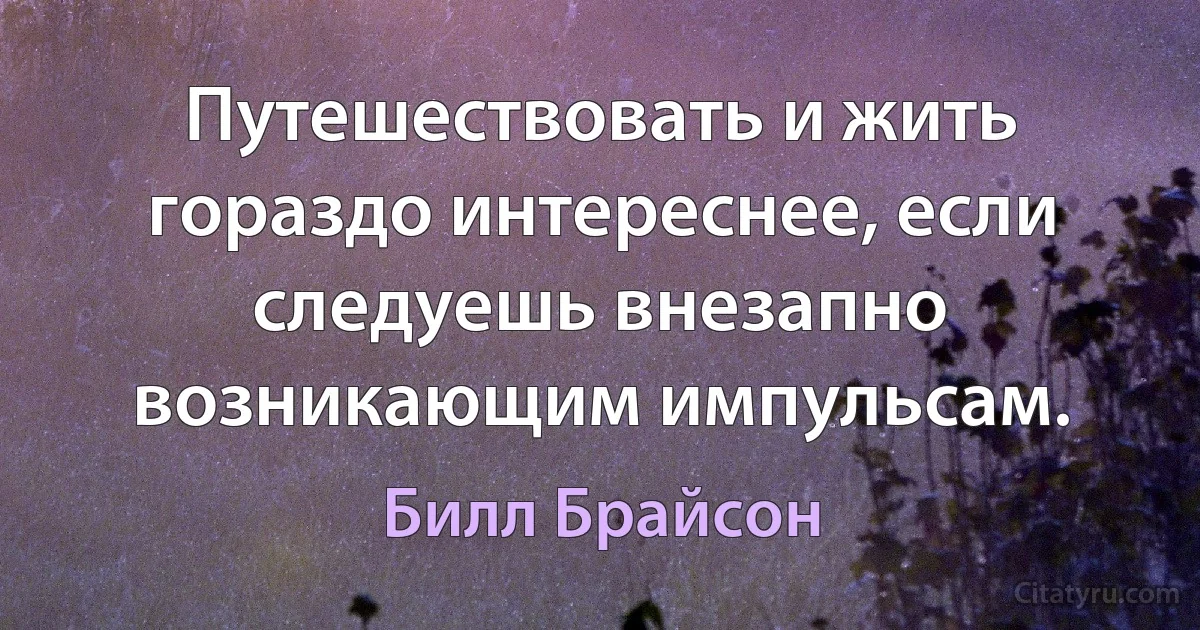 Путешествовать и жить гораздо интереснее, если следуешь внезапно возникающим импульсам. (Билл Брайсон)