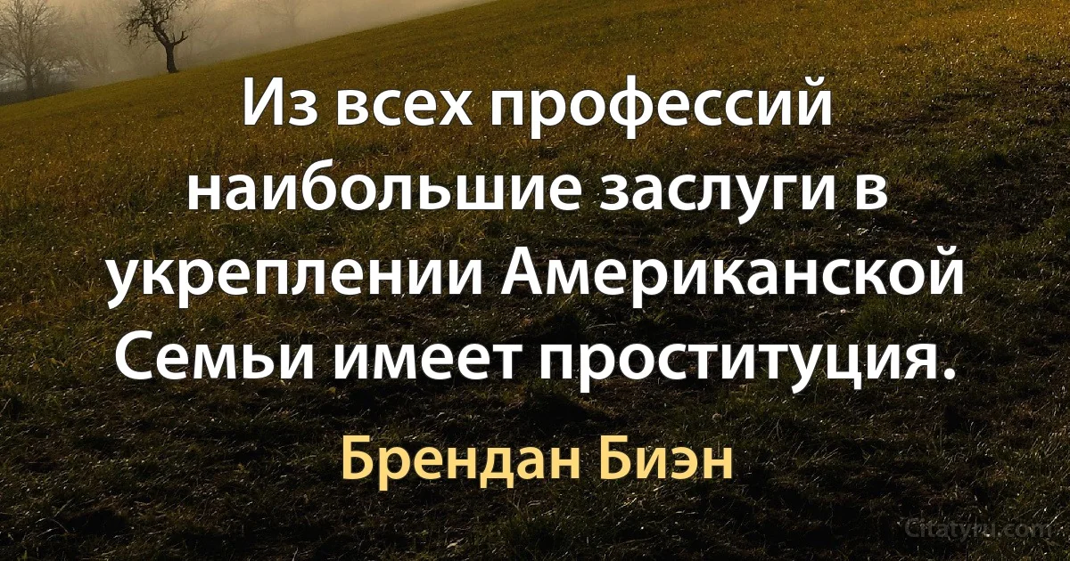 Из всех профессий наибольшие заслуги в укреплении Американской Семьи имеет проституция. (Брендан Биэн)